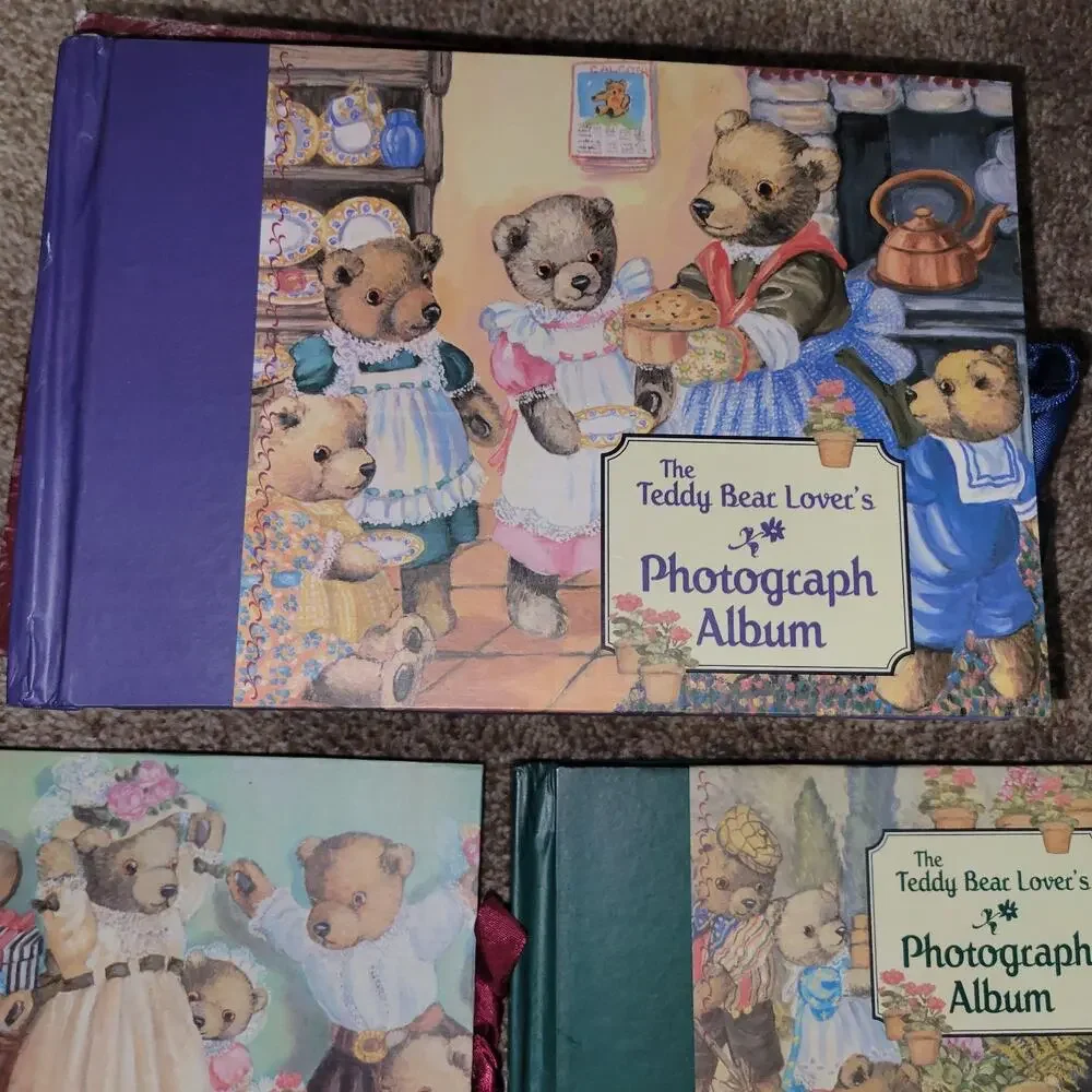 Teddy Bear Lovers‎ PHOTOGRAPH ALBUM Book SET Bow Closures With Sleeve Vintage